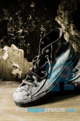 Sneakers On Wooden Stock Photo