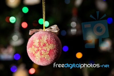 Snow Flake Christmas Ball Ornament Hanging On Christmas Tree Stock Photo