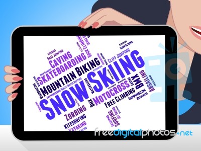 Snow Skiing Means Winter Sport And Skis Stock Image