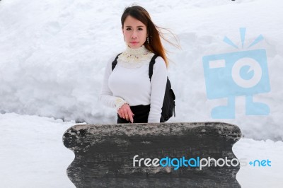 Snow Winter Woman Portrait Stock Photo