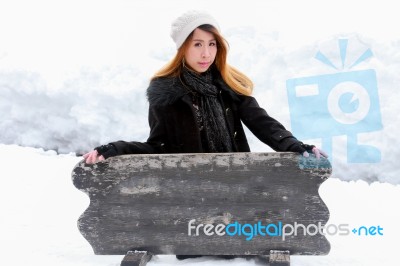 Snow Winter Woman Portrait Stock Photo