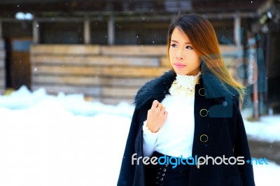 Snow Winter Woman Portrait Stock Photo