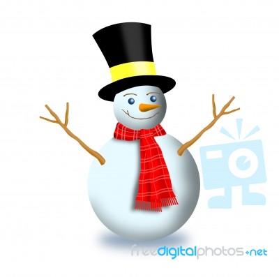 Snowman With Scarf And Top Hat Stock Image