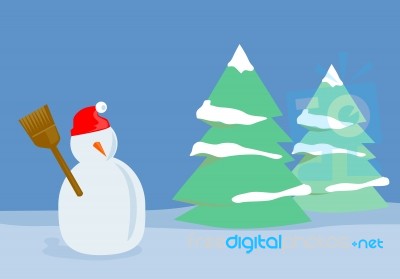 Snowman With Trees Stock Image