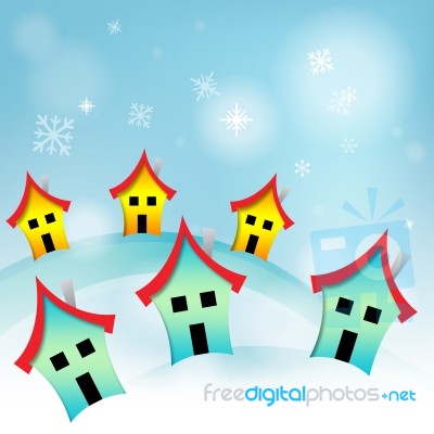 Snowy Houses Represents Household Home And Housing Stock Image