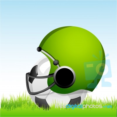 Soccer Ball And Green Helmet Stock Image