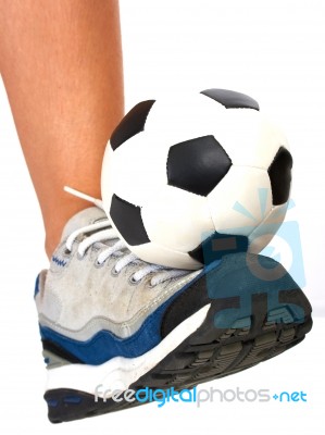 Soccer Ball Being Kicked Stock Photo