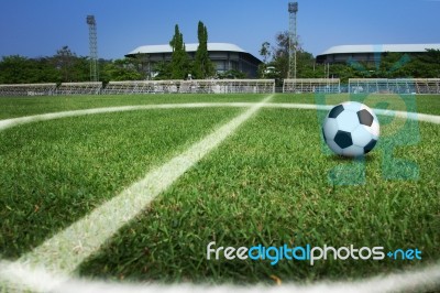 Soccer Ball Field And Stadium Stock Photo