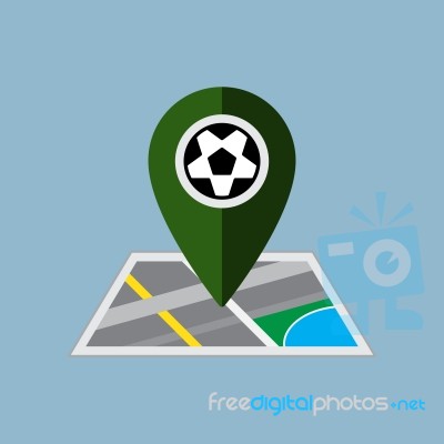 Soccer Ball Map Pin With Map Stock Image