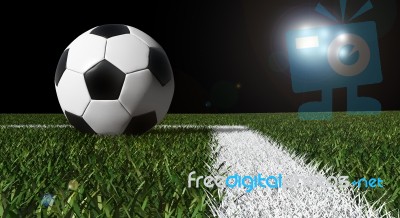 Soccer Ball On Field With Light  Stock Image