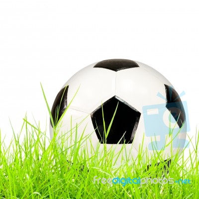 Soccer Ball On Green Grass Isolated Stock Photo