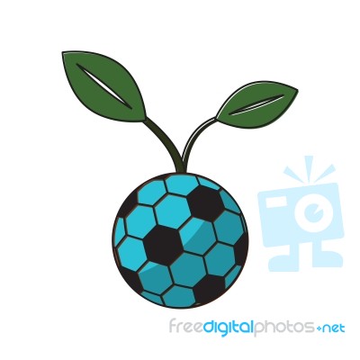 Soccer Ball Young Plant Sport Thin Line Flat Design Icon  Stock Image