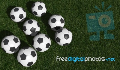 Soccer Balls On Green Grass Stock Image