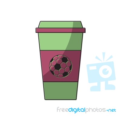 Soccer Coffee Cup Sport Thin Line Flat Design Icon  Illust Stock Image