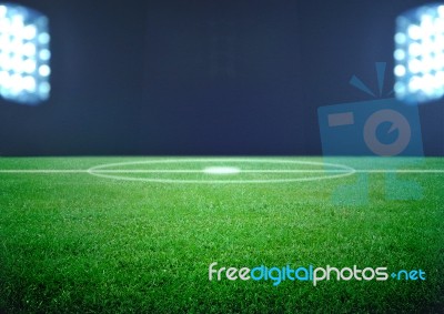 Soccer Field And The Bright Lights, Stock Photo