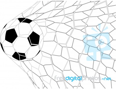 Soccer Football In Goal Net Stock Image