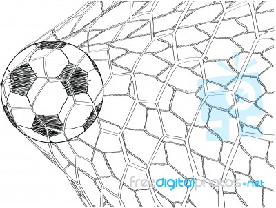 Soccer Football In Goal Net Stock Image