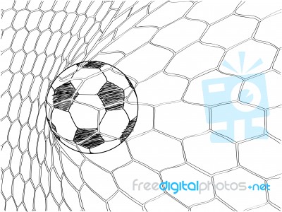 Soccer Football In Goal Net Stock Image