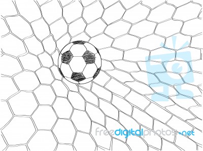 Soccer Football In Goal Net Stock Image