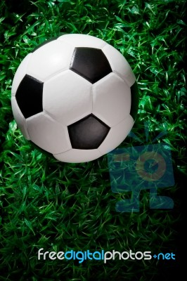 Soccer Football On Green Grass Field Stock Photo