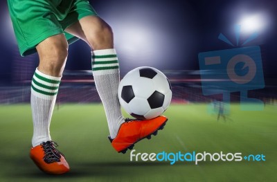 Soccer Football Players And Soccer Ball With Motion Blur Of Spor… Stock Photo