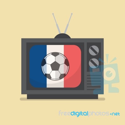 Soccer Football Retro Television With France Flag Stock Image