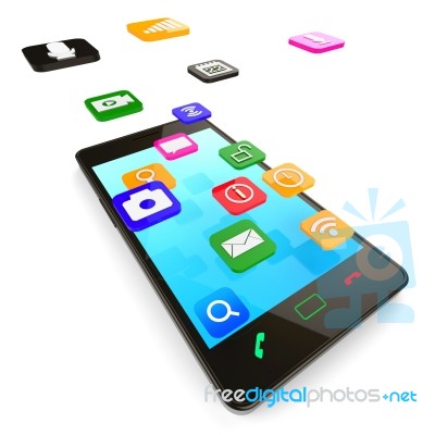 Social Media Phone Indicates News Feed And Blogs Stock Image