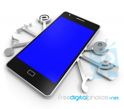 Social Media Phone Represents News Feed And Application Stock Image