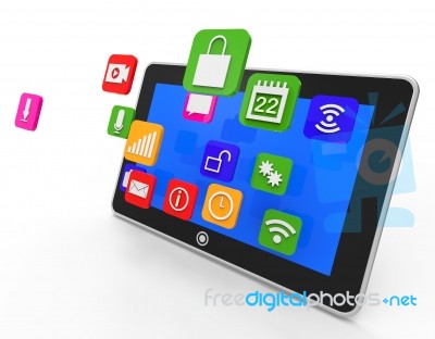 Social Media Tablet Shows Computer Apps And Portable Stock Image