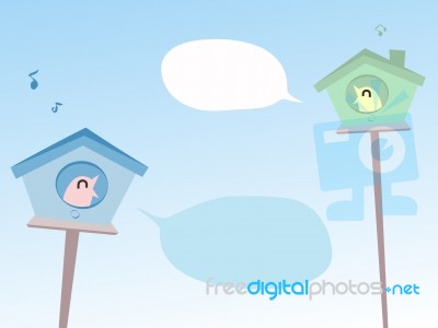 Social Network Birds Cartoon Stock Image