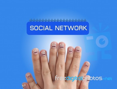 Social Network With Finger Group Stock Photo