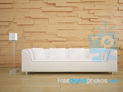 Sofa And Wood Wall In Living Room Modern Interior Style Design Stock Image