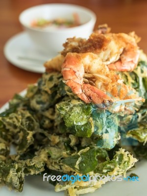 Soft Focus Of Fried Shrimp With Vegetable Fritters Crisp Stock Photo