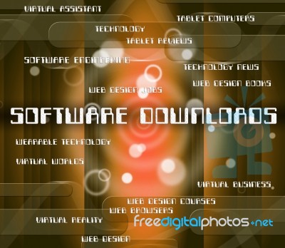 Software Downloads Indicating Www Word And Downloaded Stock Image