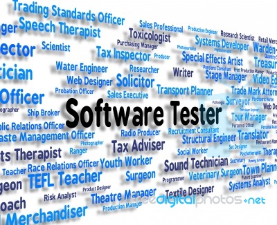 Software Tester Means Investigator Occupations And Softwares Stock Image