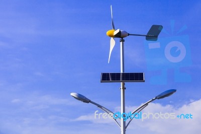 Solar Cell And Wind Turbine Stock Photo