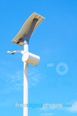 Solar Energy Light Pole Road With Blue Sky Background Stock Photo