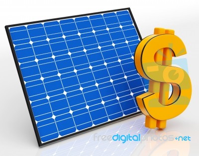 Solar Panel And Dollar Sign Shows Saving Money Stock Image