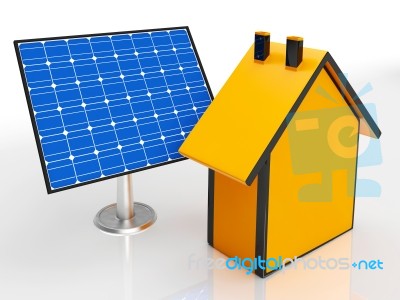 Solar Panel By House Showing Renewable Energy Stock Image