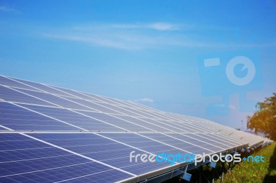 Solar Panel On Grassland Stock Photo