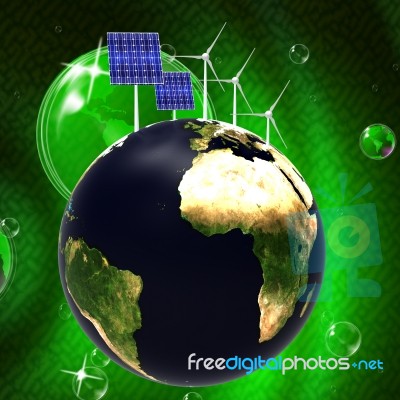 Solar Panel Shows Energy Source And Earth Stock Image