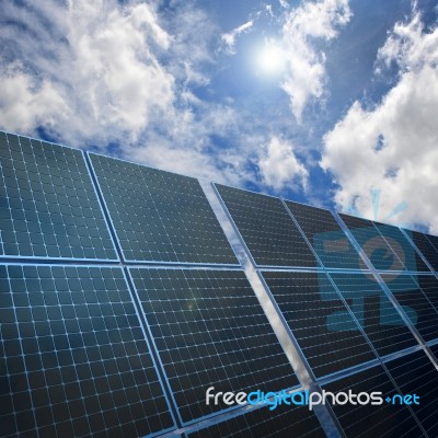 Solar Panels On Blue Sky Background Stock Image