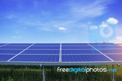 Solar Panels With Blue Sky Stock Photo