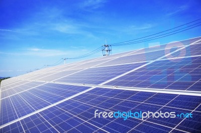 Solar Panels With Blue Sky Stock Photo