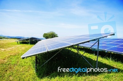 Solar Panels With Blue Sky Stock Photo