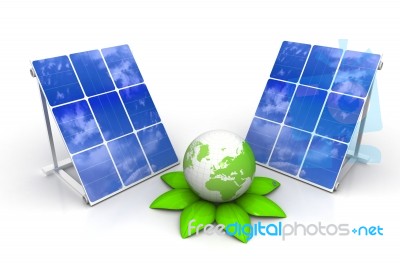 Solar Panels With Green World Stock Image