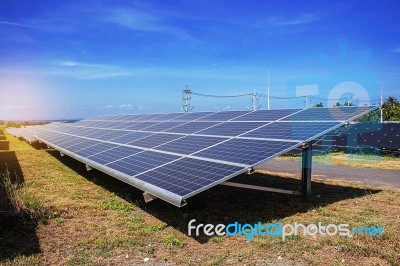 Solar Panels With The Blue Sky Stock Photo