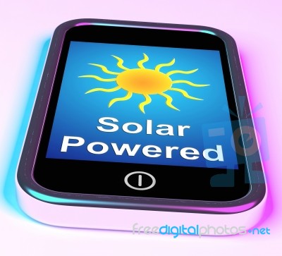 Solar Powered On Phone Shows Alternative Energy And Sunlight Stock Image