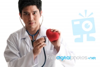 Solated Doctor Use Stethoscope To Check Up Heart Stock Photo