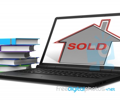 Sold House Laptop Shows Sale And Purchase Of Property Stock Image